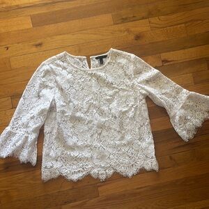 Banana Republic White Lace Blouse with Asymmetrical Ruffled Sleeves